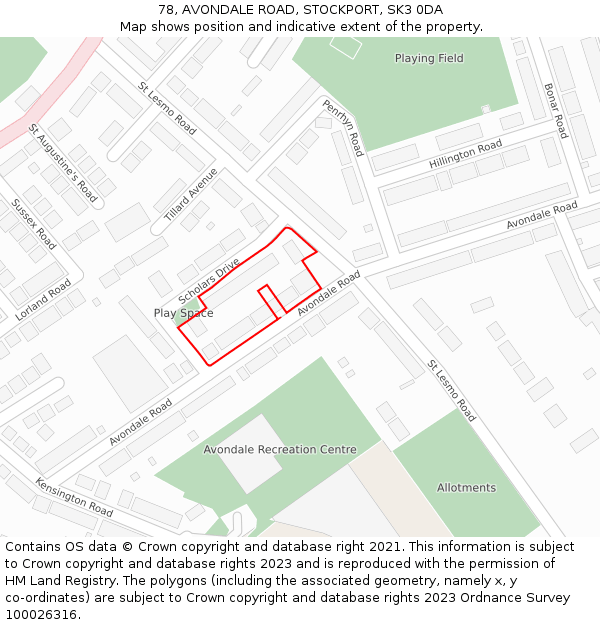 78, AVONDALE ROAD, STOCKPORT, SK3 0DA: Location map and indicative extent of plot