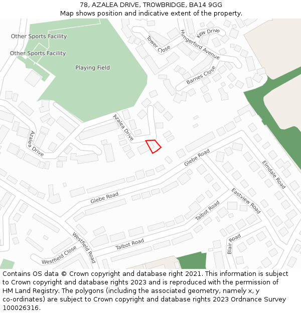 78, AZALEA DRIVE, TROWBRIDGE, BA14 9GG: Location map and indicative extent of plot