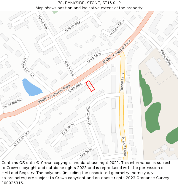 78, BANKSIDE, STONE, ST15 0HP: Location map and indicative extent of plot