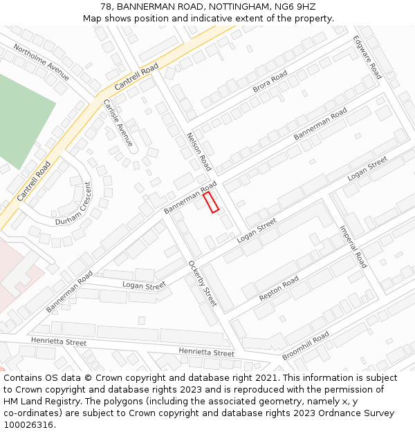 78, BANNERMAN ROAD, NOTTINGHAM, NG6 9HZ: Location map and indicative extent of plot