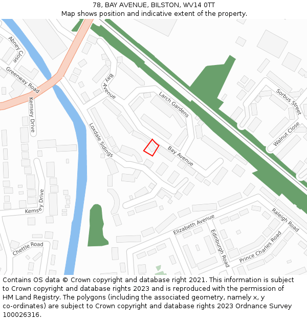 78, BAY AVENUE, BILSTON, WV14 0TT: Location map and indicative extent of plot