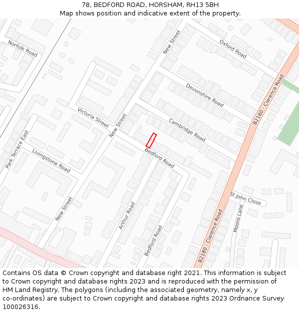 78, BEDFORD ROAD, HORSHAM, RH13 5BH: Location map and indicative extent of plot