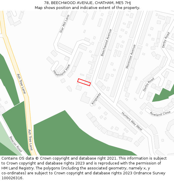 78, BEECHWOOD AVENUE, CHATHAM, ME5 7HJ: Location map and indicative extent of plot