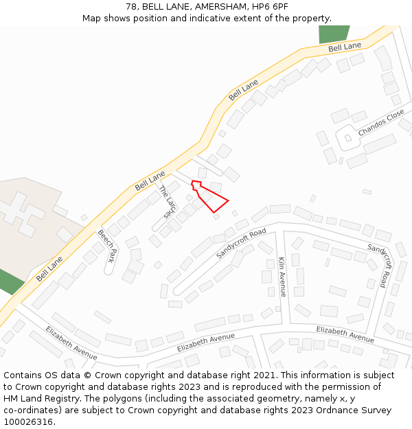 78, BELL LANE, AMERSHAM, HP6 6PF: Location map and indicative extent of plot