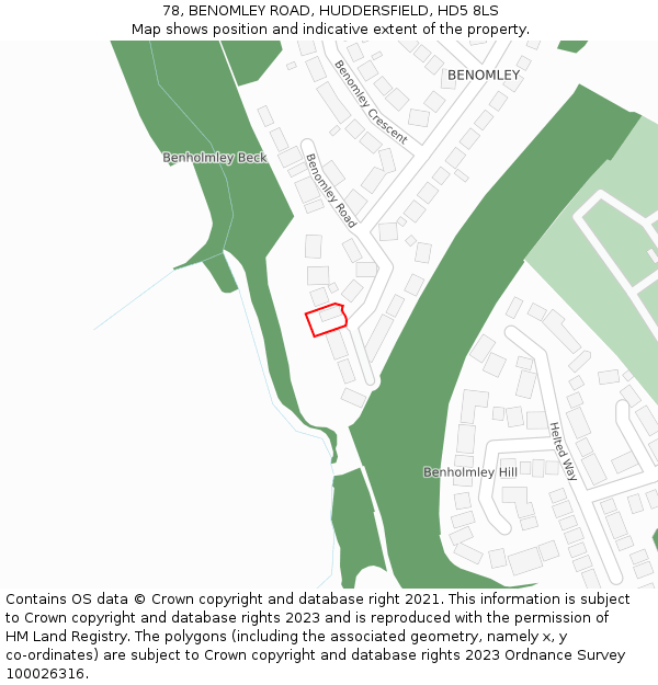 78, BENOMLEY ROAD, HUDDERSFIELD, HD5 8LS: Location map and indicative extent of plot