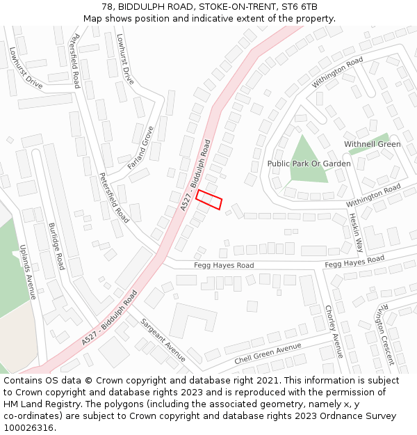 78, BIDDULPH ROAD, STOKE-ON-TRENT, ST6 6TB: Location map and indicative extent of plot