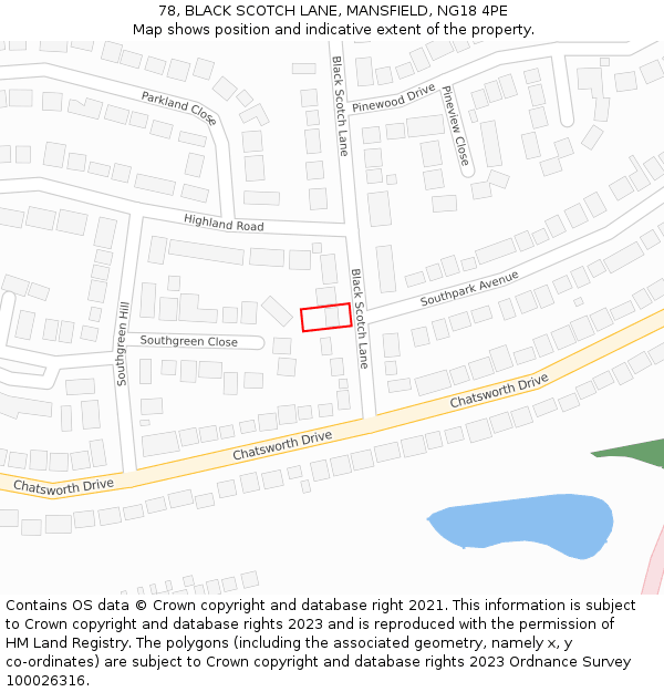 78, BLACK SCOTCH LANE, MANSFIELD, NG18 4PE: Location map and indicative extent of plot