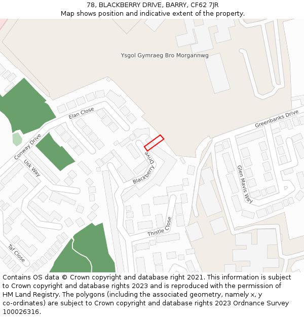78, BLACKBERRY DRIVE, BARRY, CF62 7JR: Location map and indicative extent of plot