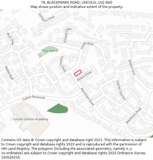 78, BLACKFRIARS ROAD, LINCOLN, LN2 4WS: Location map and indicative extent of plot