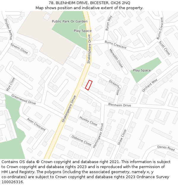 78, BLENHEIM DRIVE, BICESTER, OX26 2NQ: Location map and indicative extent of plot