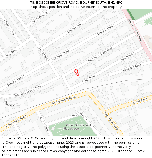 78, BOSCOMBE GROVE ROAD, BOURNEMOUTH, BH1 4PG: Location map and indicative extent of plot