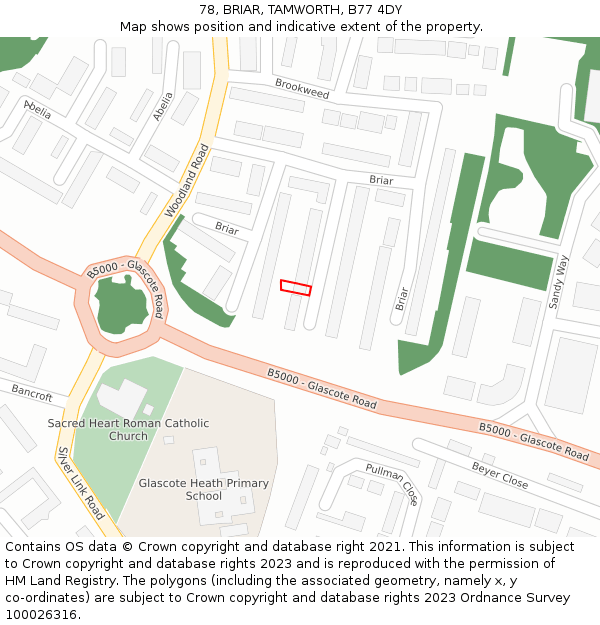 78, BRIAR, TAMWORTH, B77 4DY: Location map and indicative extent of plot