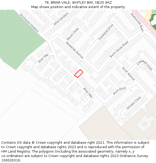 78, BRIAR VALE, WHITLEY BAY, NE25 9AZ: Location map and indicative extent of plot