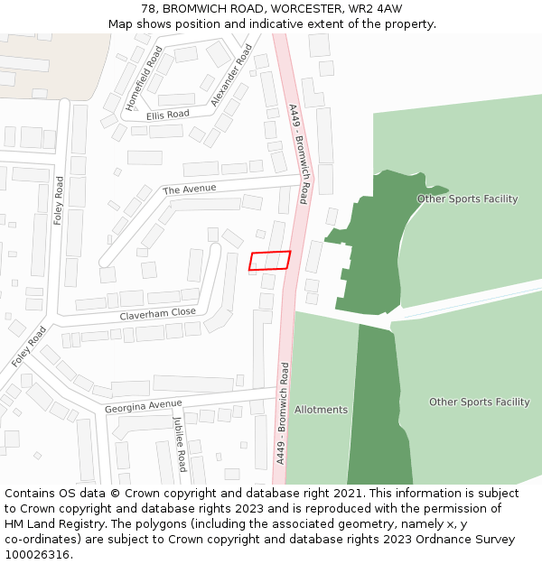 78, BROMWICH ROAD, WORCESTER, WR2 4AW: Location map and indicative extent of plot
