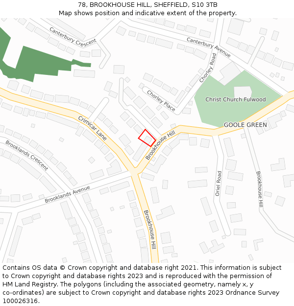 78, BROOKHOUSE HILL, SHEFFIELD, S10 3TB: Location map and indicative extent of plot