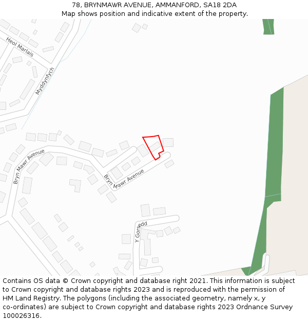 78, BRYNMAWR AVENUE, AMMANFORD, SA18 2DA: Location map and indicative extent of plot