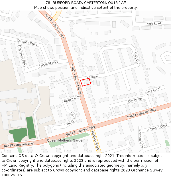 78, BURFORD ROAD, CARTERTON, OX18 1AE: Location map and indicative extent of plot