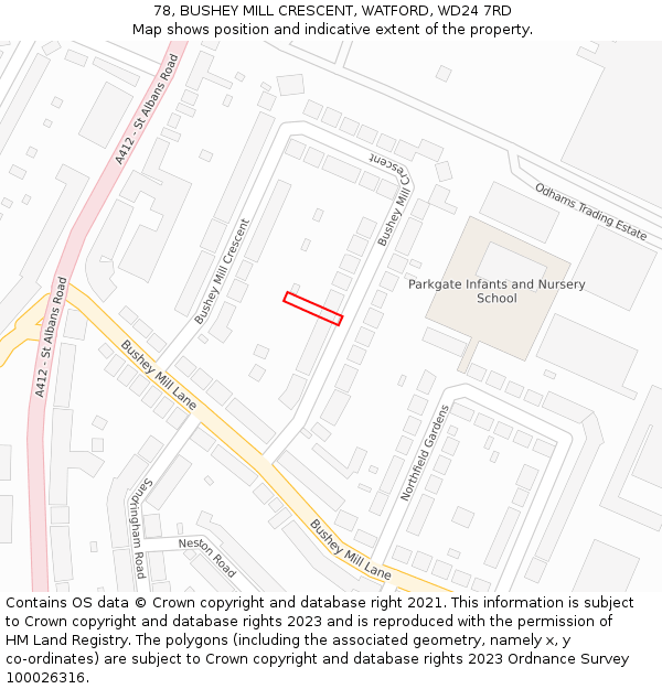 78, BUSHEY MILL CRESCENT, WATFORD, WD24 7RD: Location map and indicative extent of plot