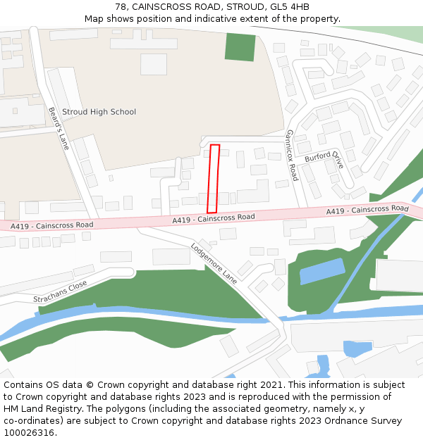 78, CAINSCROSS ROAD, STROUD, GL5 4HB: Location map and indicative extent of plot