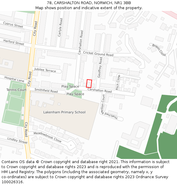 78, CARSHALTON ROAD, NORWICH, NR1 3BB: Location map and indicative extent of plot