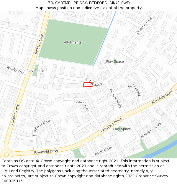 78, CARTMEL PRIORY, BEDFORD, MK41 0WD: Location map and indicative extent of plot