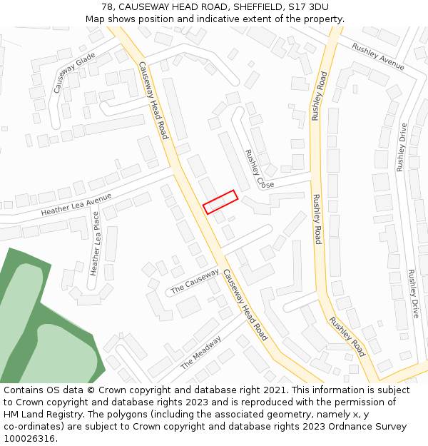 78, CAUSEWAY HEAD ROAD, SHEFFIELD, S17 3DU: Location map and indicative extent of plot
