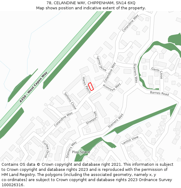 78, CELANDINE WAY, CHIPPENHAM, SN14 6XQ: Location map and indicative extent of plot