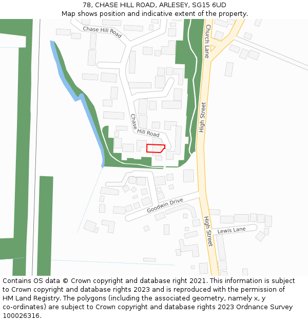 78, CHASE HILL ROAD, ARLESEY, SG15 6UD: Location map and indicative extent of plot