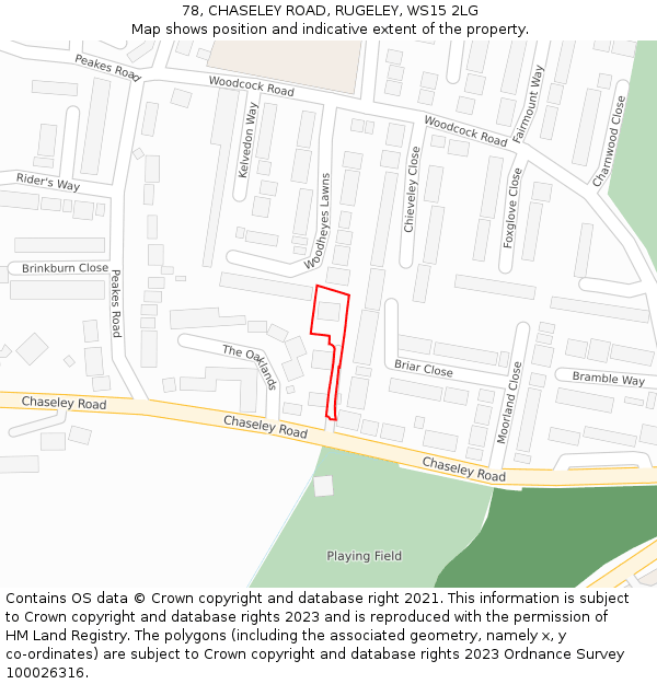 78, CHASELEY ROAD, RUGELEY, WS15 2LG: Location map and indicative extent of plot