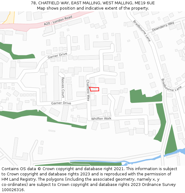 78, CHATFIELD WAY, EAST MALLING, WEST MALLING, ME19 6UE: Location map and indicative extent of plot