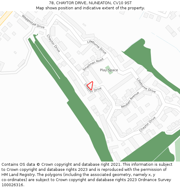 78, CHAYTOR DRIVE, NUNEATON, CV10 9ST: Location map and indicative extent of plot