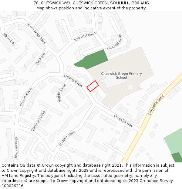 78, CHESWICK WAY, CHESWICK GREEN, SOLIHULL, B90 4HG: Location map and indicative extent of plot