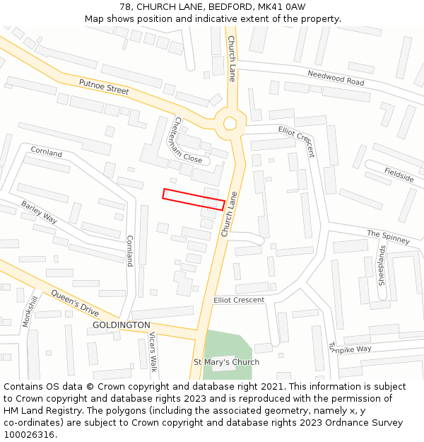 78, CHURCH LANE, BEDFORD, MK41 0AW: Location map and indicative extent of plot