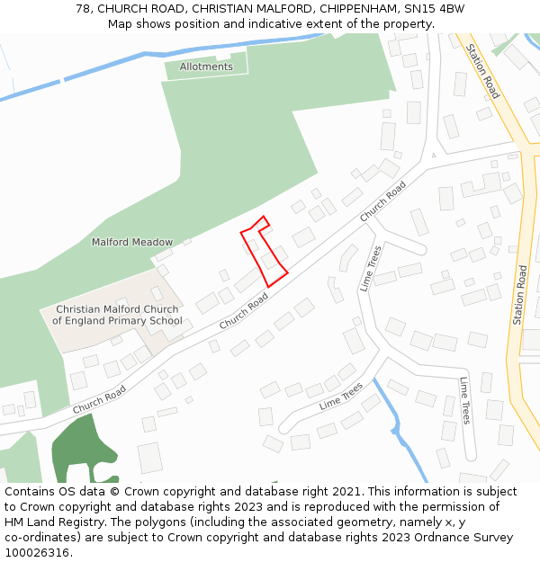 78, CHURCH ROAD, CHRISTIAN MALFORD, CHIPPENHAM, SN15 4BW: Location map and indicative extent of plot