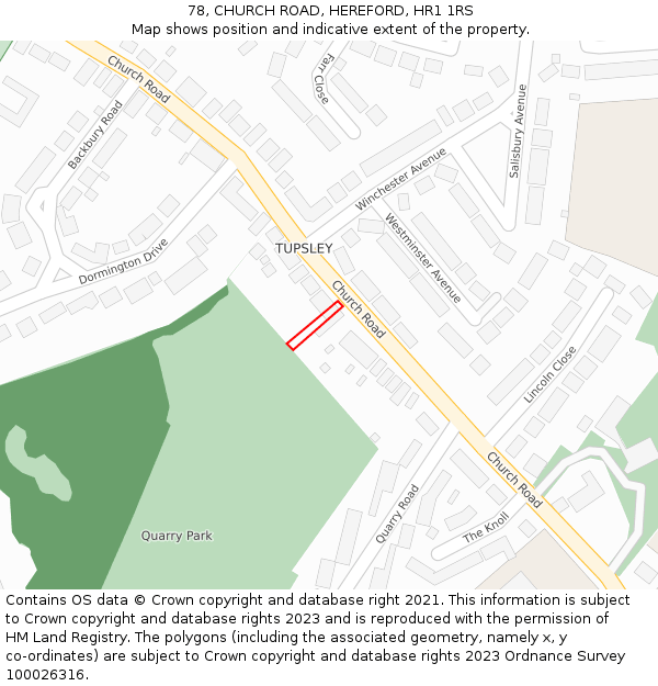 78, CHURCH ROAD, HEREFORD, HR1 1RS: Location map and indicative extent of plot