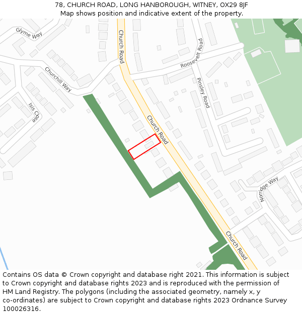 78, CHURCH ROAD, LONG HANBOROUGH, WITNEY, OX29 8JF: Location map and indicative extent of plot