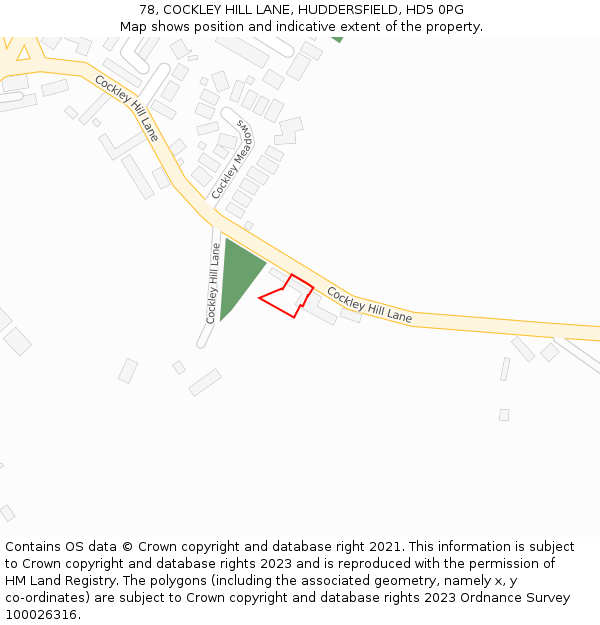 78, COCKLEY HILL LANE, HUDDERSFIELD, HD5 0PG: Location map and indicative extent of plot