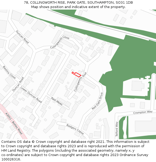 78, COLLINGWORTH RISE, PARK GATE, SOUTHAMPTON, SO31 1DB: Location map and indicative extent of plot