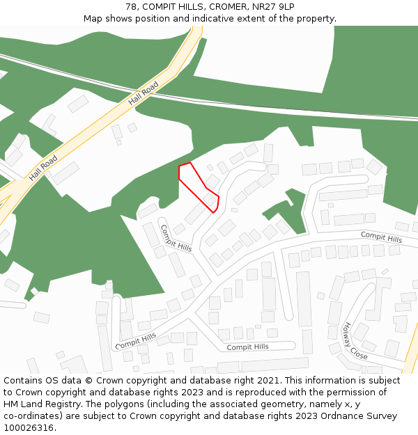 78, COMPIT HILLS, CROMER, NR27 9LP: Location map and indicative extent of plot