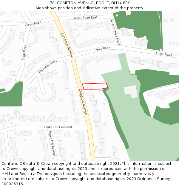 78, COMPTON AVENUE, POOLE, BH14 8PY: Location map and indicative extent of plot