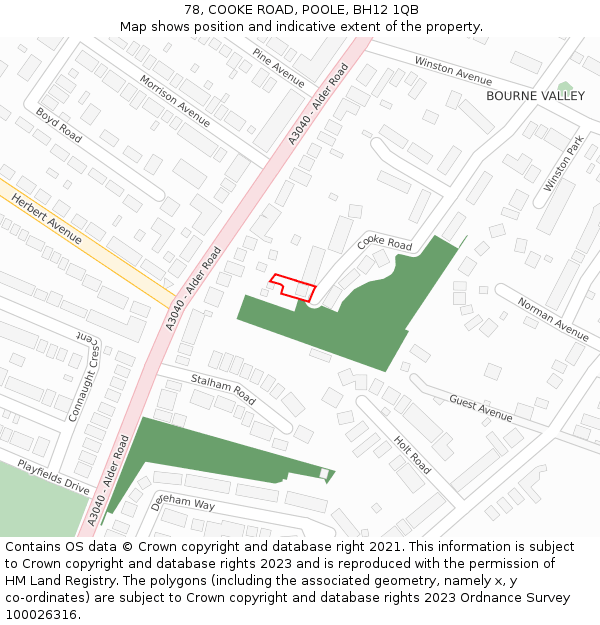 78, COOKE ROAD, POOLE, BH12 1QB: Location map and indicative extent of plot