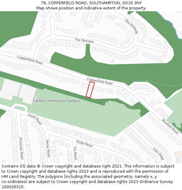 78, COPPERFIELD ROAD, SOUTHAMPTON, SO16 3NY: Location map and indicative extent of plot