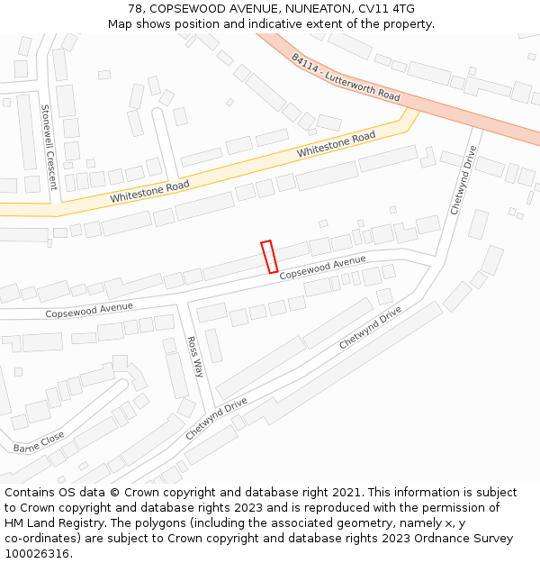 78, COPSEWOOD AVENUE, NUNEATON, CV11 4TG: Location map and indicative extent of plot