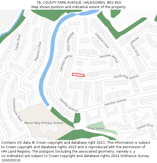 78, COUNTY PARK AVENUE, HALESOWEN, B62 8SX: Location map and indicative extent of plot