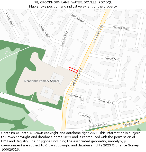 78, CROOKHORN LANE, WATERLOOVILLE, PO7 5QL: Location map and indicative extent of plot