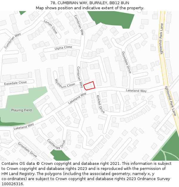 78, CUMBRIAN WAY, BURNLEY, BB12 8UN: Location map and indicative extent of plot
