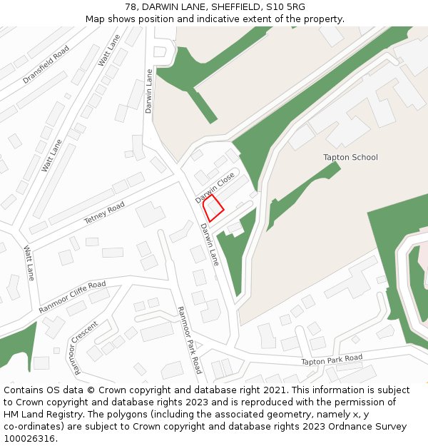 78, DARWIN LANE, SHEFFIELD, S10 5RG: Location map and indicative extent of plot