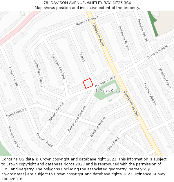 78, DAVISON AVENUE, WHITLEY BAY, NE26 3SX: Location map and indicative extent of plot