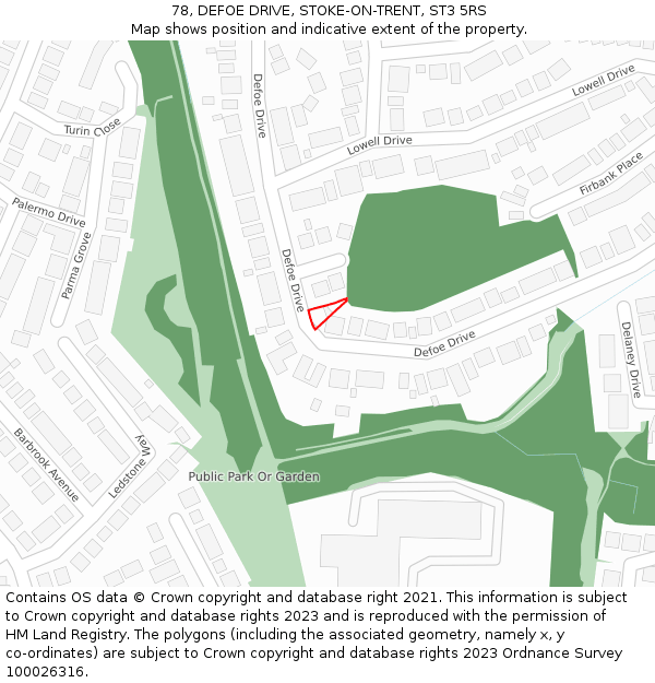 78, DEFOE DRIVE, STOKE-ON-TRENT, ST3 5RS: Location map and indicative extent of plot