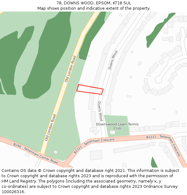 78, DOWNS WOOD, EPSOM, KT18 5UL: Location map and indicative extent of plot